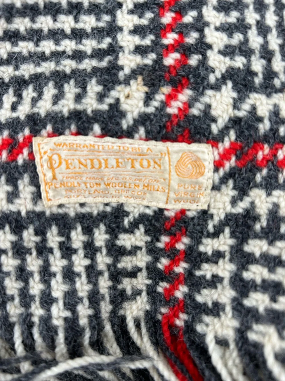 VINTAGE Pendleton Black Cream Red Plaid Wool Throw Blanket
